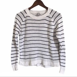 Madewell Navy Blue Stripe Crew Neck Loose Knit Pull Over Sweater Size S